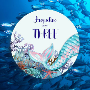 Invitación 3.ª Sirenita acuarela De Cumpleaños Bajo El Mar