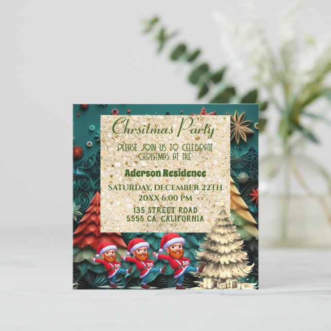 Invitación 3.ᵉʳ Árbol verde de Navidad | Divertida danza Vang (Anverso de pie)