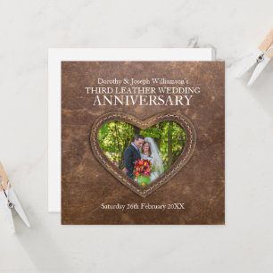 Invitación 3.ᵉʳ boda de cuero corazón marrón
