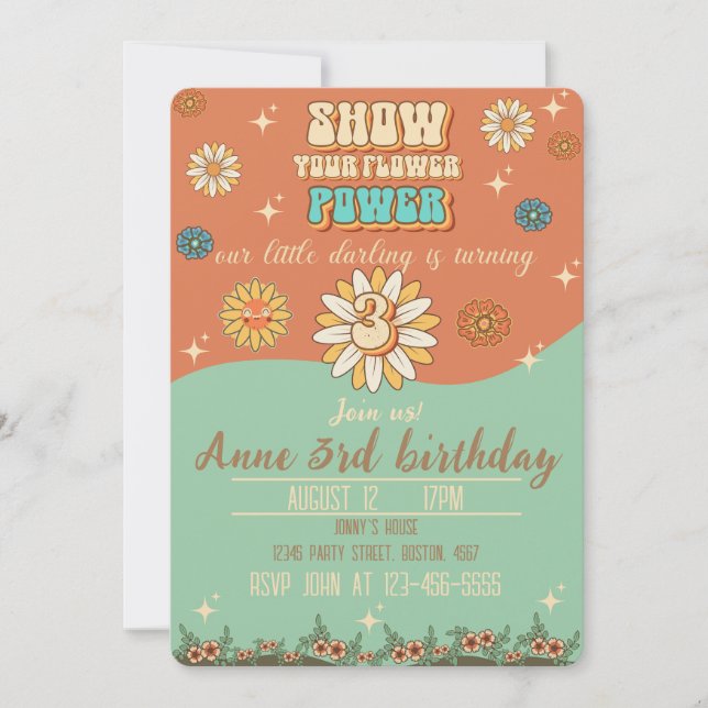 Invitación 3.ᵉʳ bohemian groovy style retro (Anverso)