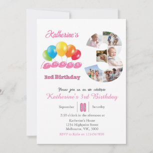 Invitación 3.ᵉʳ Chica del collage de fotos de cumpleaños núme