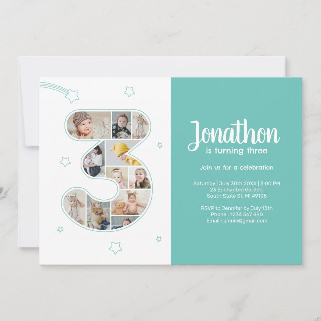 Invitación 3.ᵉʳ Collage de fotos Personalizado número 3 (Anverso)