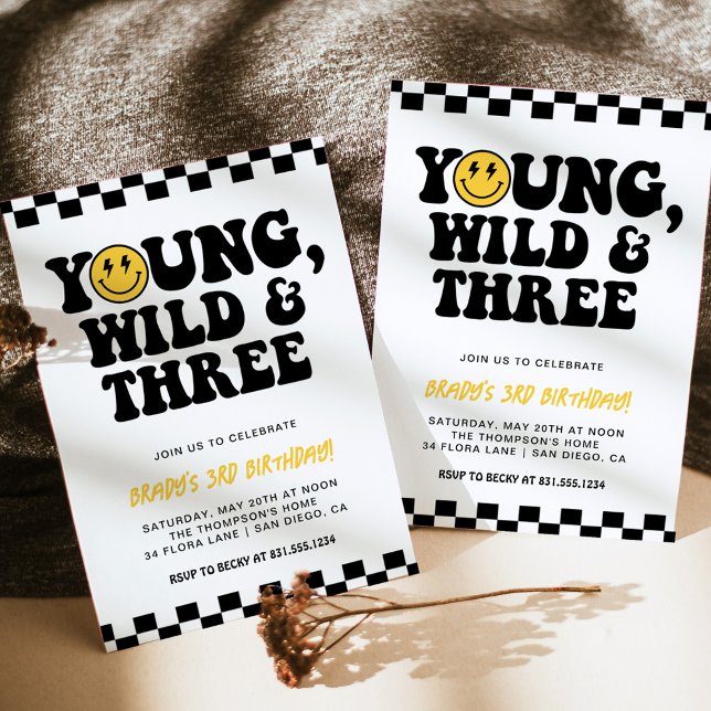 Invitación 3.ᵉʳ cumpleaños Cara sonriente Bolt, joven, salvaj (Subido por el creador)