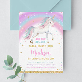 Invitación 3.ᵉʳ cumpleaños de Rainbow Pastel Unicorn