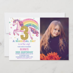 Invitación 3.ᵉʳ cumpleaños de Unicornio con foto
