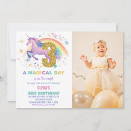 Invitación 3.ᵉʳ cumpleaños de Unicornio con foto