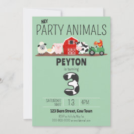 Invitación 3.ᵉʳ cumpleaños Fiesta Animales Granja Cumpleaños