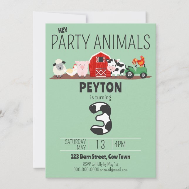 Invitación 3.ᵉʳ cumpleaños Fiesta Animales Granja Cumpleaños (Anverso)