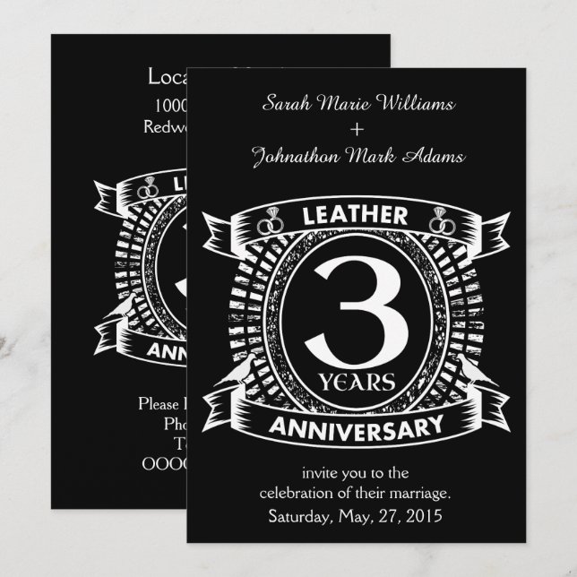 Invitación 3.ᵉʳ escudo de angustiado aniversario de bodas (Anverso / Reverso)