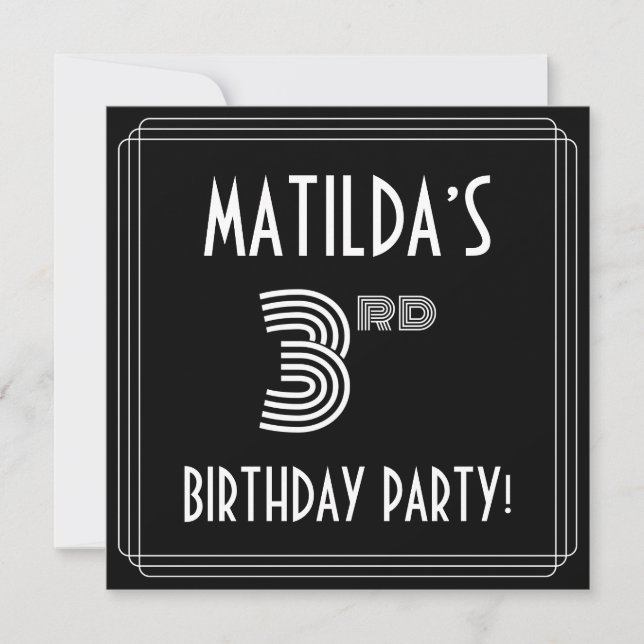 Invitación 3.ᵉʳ Fiesta de cumpleaños: Art Deco Style con nomb (Anverso)