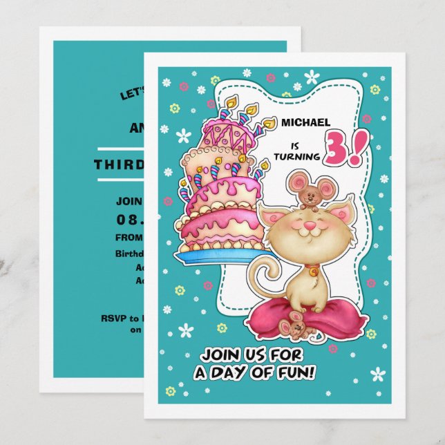 Invitación 3.ᵉʳ Fiesta de cumpleaños | Divertido Personalizad (Anverso / Reverso)