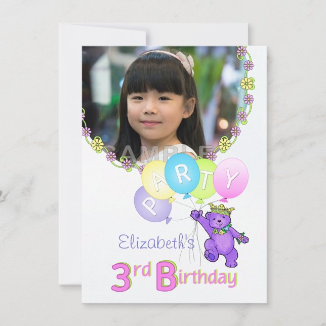Invitación 3.ᵉʳ Fiesta de cumpleaños Personalizado Princesa O (Anverso)