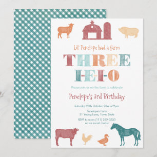 Invitación 3.ᵉʳ Fiesta de cumpleaños Sexo Neutral Tres Granja