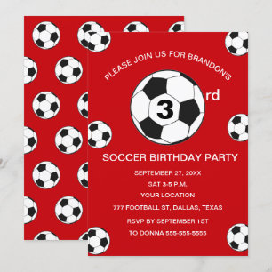 Invitación 3.ᵉʳ Fiesta de cumpleaños Soccer Red Boys Sports