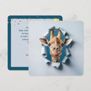 Invitación 3.ᵉʳ Fiesta Giraffe en un agujero de papel rasgado