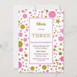 Invitación 3.ᵉʳ Purpurina de oro y rosa de cumpleaños