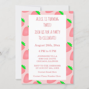 Invitación 3.ᵉʳ Tercer cumpleaños Fresa Bebé Rosa Niña 2025