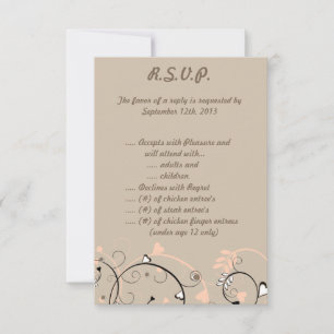 Invitación 3,5 x 5 R.S.V.P Coral claro rosa/marrón