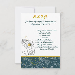 Invitación 3,5 x 5 R.S.V.P. Mostaza Verde azulada/amarilla Fl