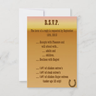 Invitación 3,5 x 5 R.S.V.P Rueda de vagón Zapato de caballo