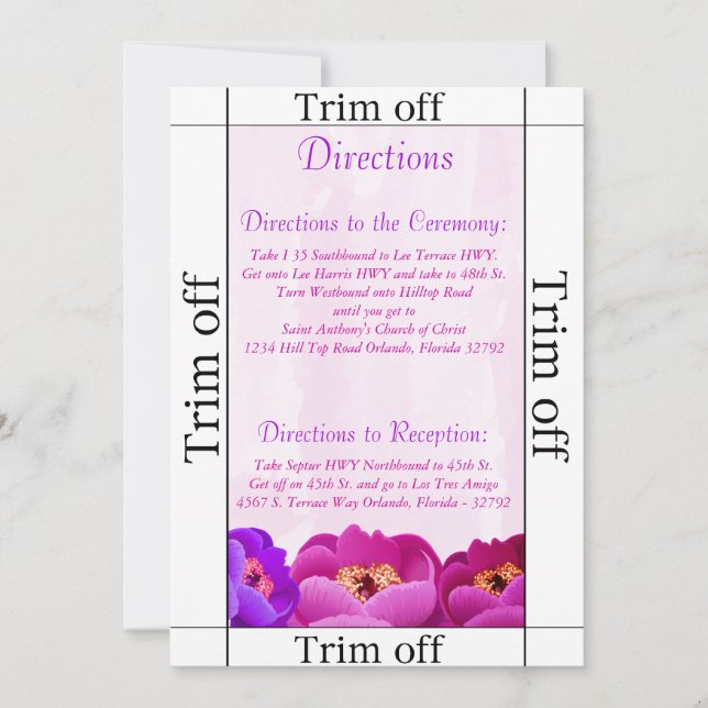 Invitación 3,5 x 7 direcciones Púrpura/Pica Rosa F (Anverso)