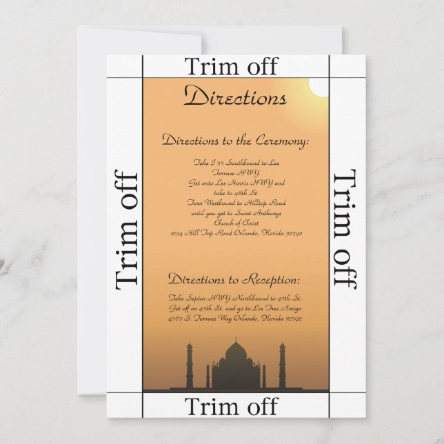 Invitación 3.5 x 7 Direcciones Taj Mahal Sunset O (Anverso)