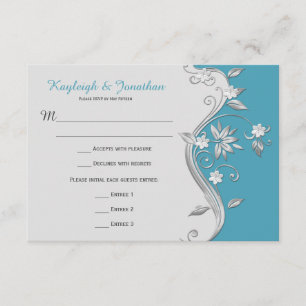 Invitación 3.5x5 Adornos de flores y espirales de color azul 