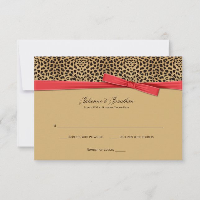 Invitación 3.5x5 Estampado Leopardo CINTA Roja FALSA RSVP (Anverso)