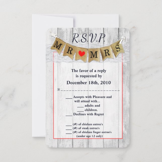 Invitación 3.5x5 R.S.V.P. Card Burlap Sr. y Mrs Banner (Anverso)
