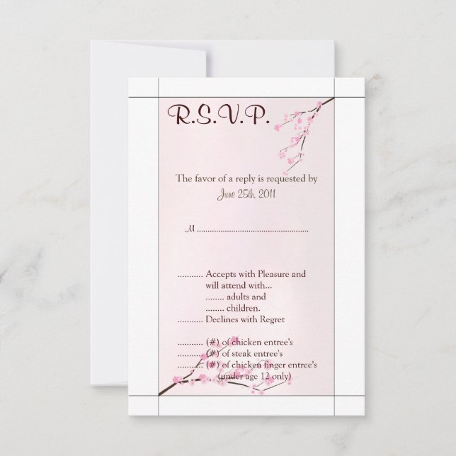 Invitación 3.5x5 R.S.V.P Flor de cerezo rosa (Anverso)