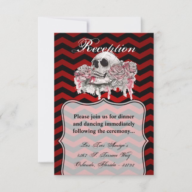 Invitación 3.5x5 Recepción Rosa de cardskull gótico Chevron n (Anverso)