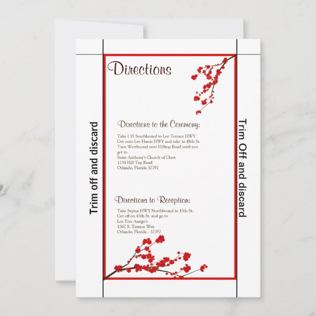 Invitación 3.5x7 direcciones Flor de cerezo rojo (Anverso)