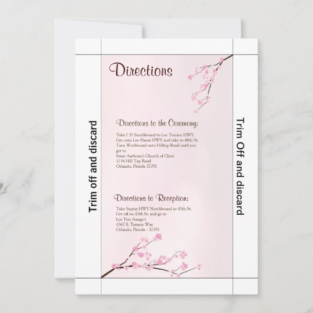 Invitación 3.5x7 direcciones Flor de cerezo rosa (Anverso)