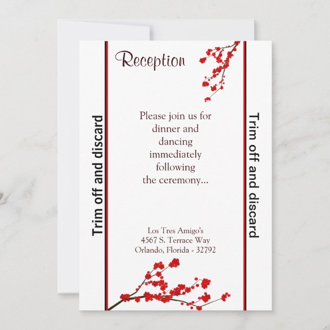 Invitación 3.5x7 Recepción Flor de cerezo rojo (Anverso)