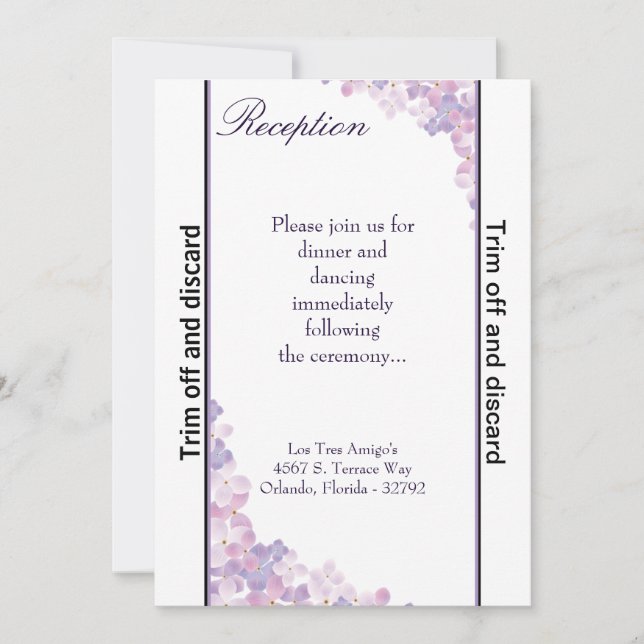 Invitación 3.5x7 Recepción Hidrangea púrpura (Anverso)