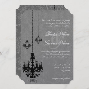 Invitación 3 Black Chandeliers Shadow Silver Metallask