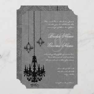 Invitación 3 Black Chandeliers Shadow Silver Metallask