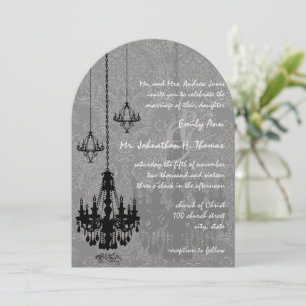 Invitación 3 Black Chandeliers Shadow Silver Metallask