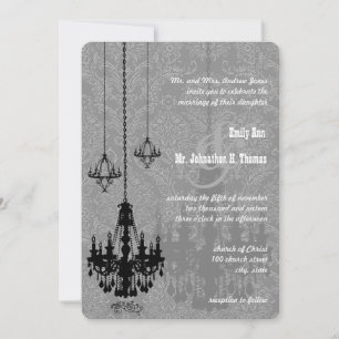 Invitación 3 Black Chandeliers Shadow Silver Metallask