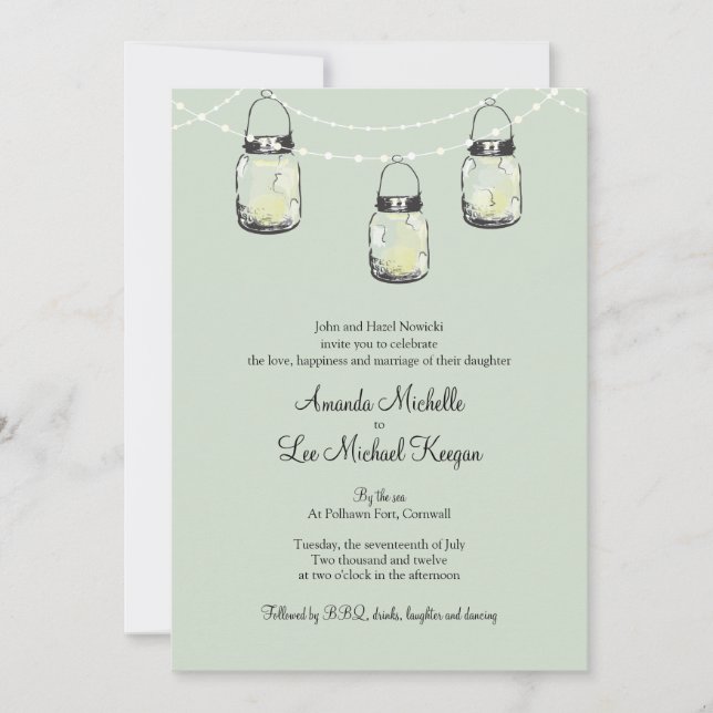 Invitación 3 Boda de Mason Jars colgante (Anverso)