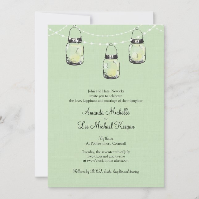 Invitación 3 Boda de Mason Jars colgante (Anverso)