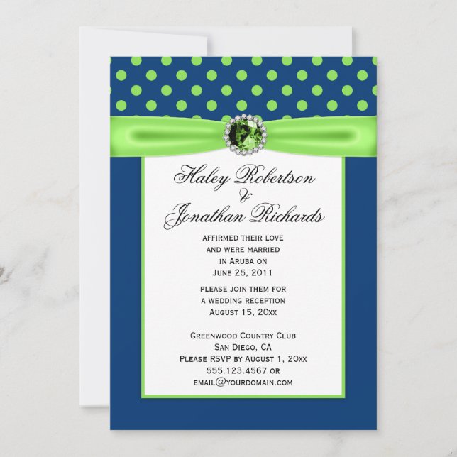 Invitación #3 Boda de puntos de polka azul y verde anime de l (Anverso)
