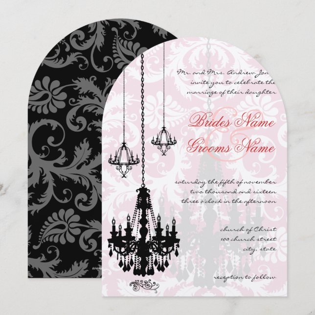 Invitación 3 Candelabros negros en la sombra de una boda de d (Anverso / Reverso)