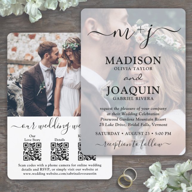 Invitación 3 códigos QR Elegant Script Boda de fotos todo en  (Subido por el creador)