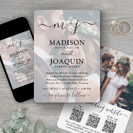 Invitación 3 Códigos QR Elegante Letra Todo en Uno Foto Boda