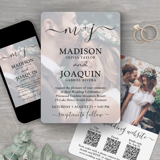 Invitación 3 Códigos QR Elegante Letra Todo en Uno Foto Boda (Subido por el creador)