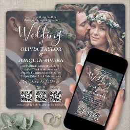 Invitación 3 Códigos QR Modernos Todo en Uno 2 Fotos Boda Bla