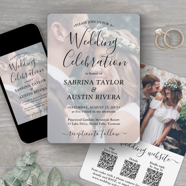 Invitación 3 Códigos QR Sitio web RSVP Todo en uno Foto Boda (Subido por el creador)