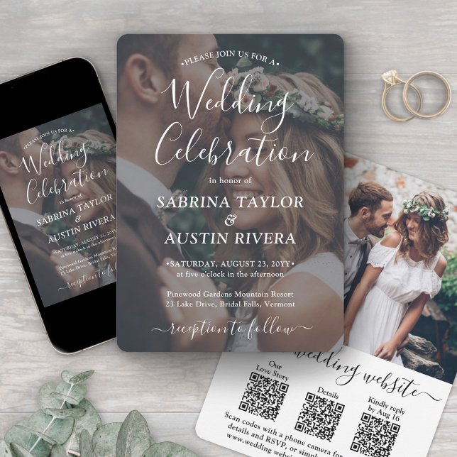 Invitación 3 Códigos QR Todo en Uno RSVP Superposición de Fot (Subido por el creador)