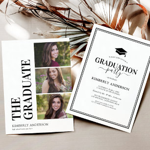 Invitación 3 Collage de Fotos Fiesta de Graduación Simple